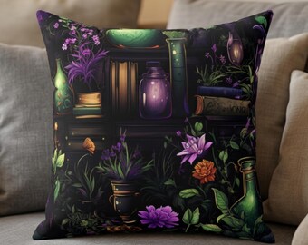 Moody Botanical Throw Pillow - Dark Academia Decor