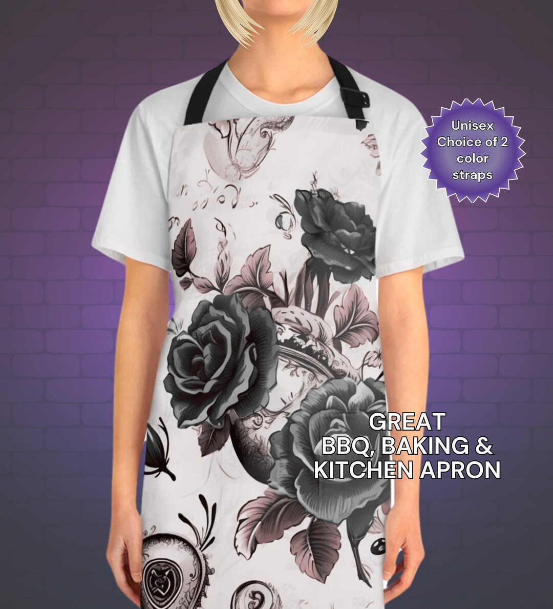 Gothic Black Rose Apron Womens Kitchen Apron Wiccas Gift Apron Gift for ...