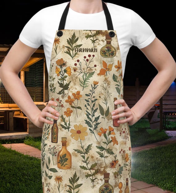 Apron Vintage Style Apron Antique Apothecary Bottles Decor Kitchen Apron Floral Custom Apron Moody Botanical Goth Kitchen Witch Apothecary