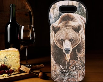 Brown Bear Gift for Him Custom Whiskey Lover Gift Wine Drinker Gift Dad Custom Gift Personalized Tote Bag Wine Custom Liquor Gift