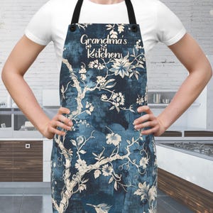 French Toile de Jouy Apron Toile Blue Floral Apron Navy Toile Apron Custom Gift Mom Apron for Women Kitchen Apron Personalized Kitchen Gift