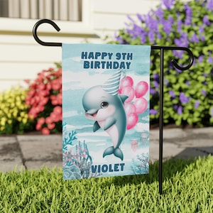 Kids Birthday Flag Banner Kids Birthday Decorations Dolphin Birthday Sign Flag Custom Yard Sign for Party Flag Decorations for Party Decor
