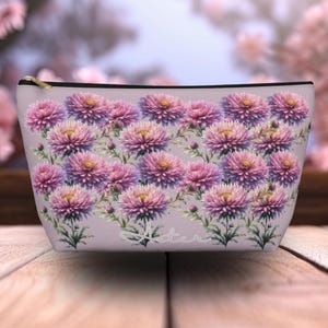 Aster September Gift Birthday Accessory Bag Pouch Floral Cosmetic Bag Gift Birthday Women Makeup Bag Travel Pouch Month Flower Pouch Bag