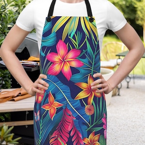 Tropical Floral Apron Womens Kitchen Apron Mom Gift Hostess Apron Gift for Hostess Thank You Gifts for Bakers Apron for Girls Baking Gift