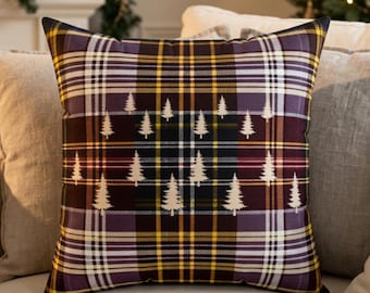 Plaid Christmas Throw Pillow - Pine Tree Holiday Decor