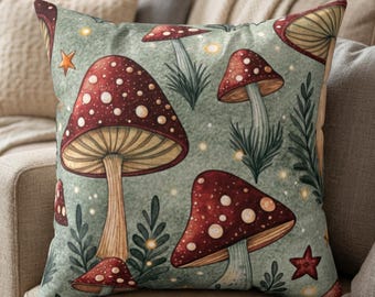Mushroom Pillow - Cottagecore Woodland Throw Pillow