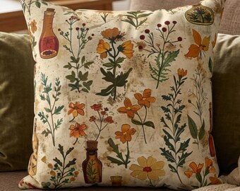 Apothecary Throw Pillow - Witchy Botanical Decor