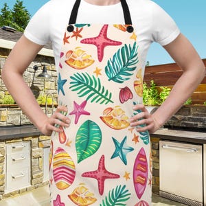 Seashell Beach Decor Apron Gift Kitchen Beach Apron Baking Gift Baker Gift Women Boho Apron for Mom Gift Custom Gift Sea Shell Decor Beach