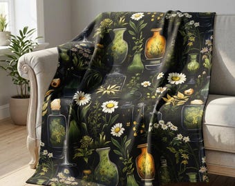 Moody Botanical Throw Blanket - Dark Academia Apothecary