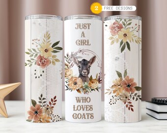 Watercolor Baby Goat Tumbler Wrap: Floral 20 oz Skinny Sublimation Design (Digital Download)