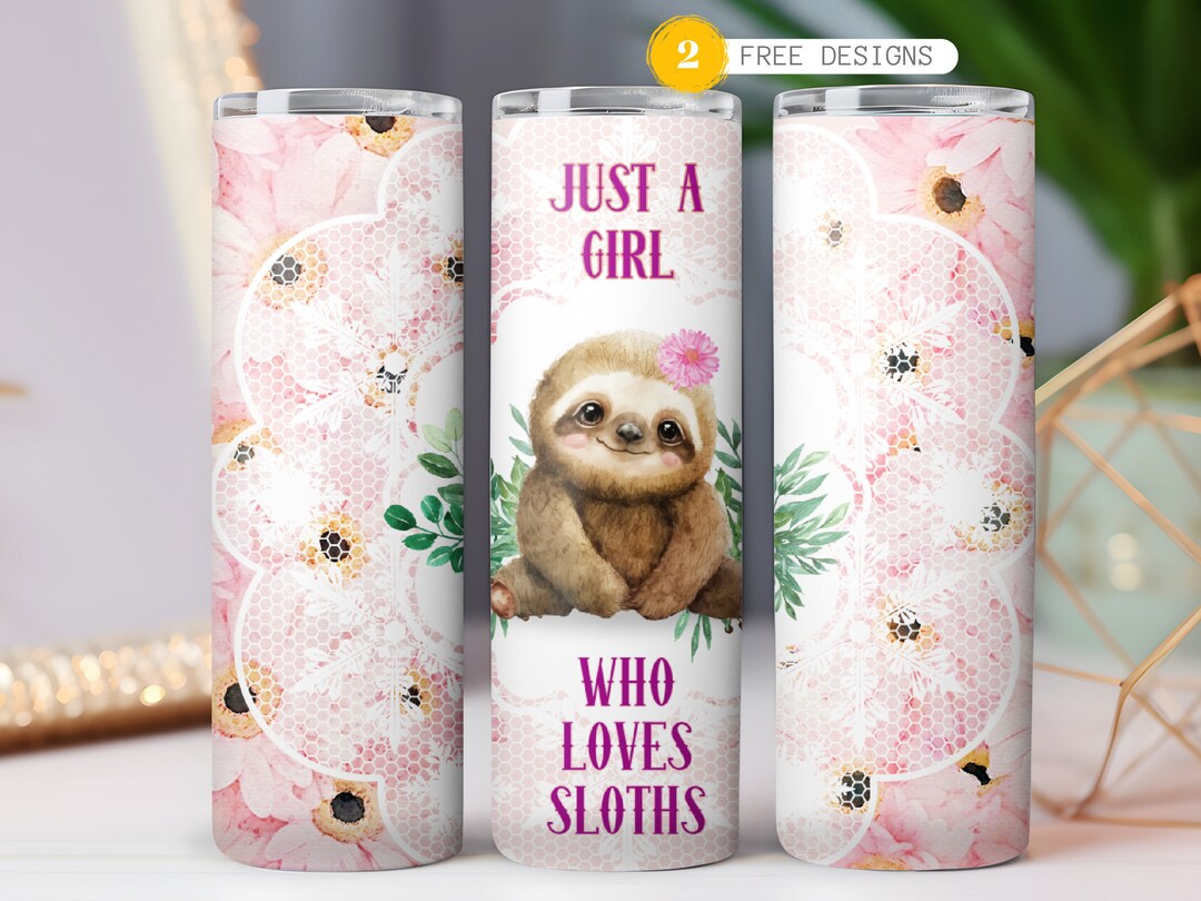Watercolor Sloth Tumbler Wrap: Pink Daisy 20 Oz Skinny Tumbler (digital ...
