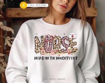 Funny Christmas Nurse PNG: Leopard Print Sublimation Design (Digital Download)