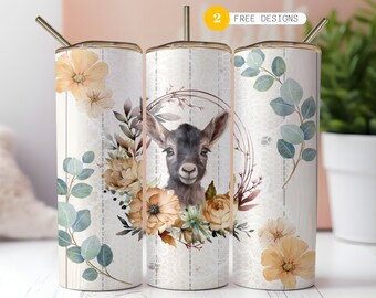 Watercolor Baby Goat Tumbler Wrap: Floral 20 oz Skinny Tumbler Sublimation Design (Digital Download)