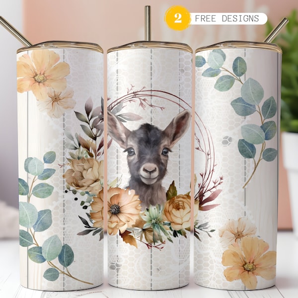 Baby Goat Tumbler 20 oz Skinny Tumbler Sublimation Design Digital Download ONLY, Watercolor Goat tumbler wrap