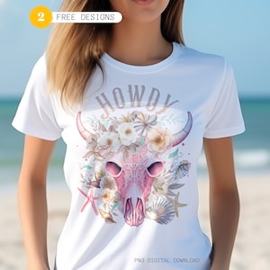 Coastal Cowgirl PNG: Floral Skull Design (Digital Download)