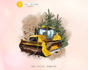 Christmas Bulldozer PNG: Construction Vehicle Sublimation Design (Digital Download)