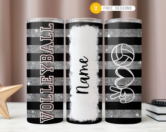 Volleyball Tumbler Wrap: Custom Name, Silver Glitter (Digital Download)