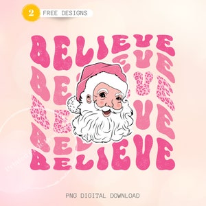 Retro Pink Santa png, Sublimationsdesign, NUR digitaler Download, Santa-Shirt-Design, Pinker Weihnachtsmann, Weihnachten Believe Png