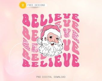 Retro Pink Santa PNG: Christmas Sublimation Design (Digital Download)