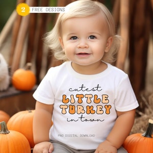Retro Thanksgiving Turkey PNG: Toddler Shirt Design (Digital Download)