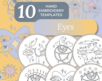 Embroidery Template - EYES - 10 pdf templates in 2 sizes / Simple Magic Celestial Starry Eye Patterns for Hand Embroidery