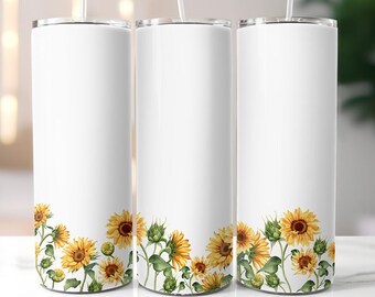 Sunflower Tumbler Sublimation Design: Minimalist Floral PNG (Digital Download)