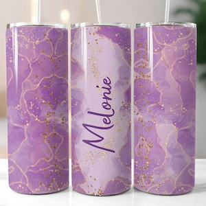 Add Your Name Purple Tumbler Wrap Sublimation Designs PNG 20oz Skinny Digital Download Gem Marble Pattern with Gold
