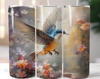 Hummingbird Tumbler Sublimation Design: Floral Bird PNG (Digital Download)