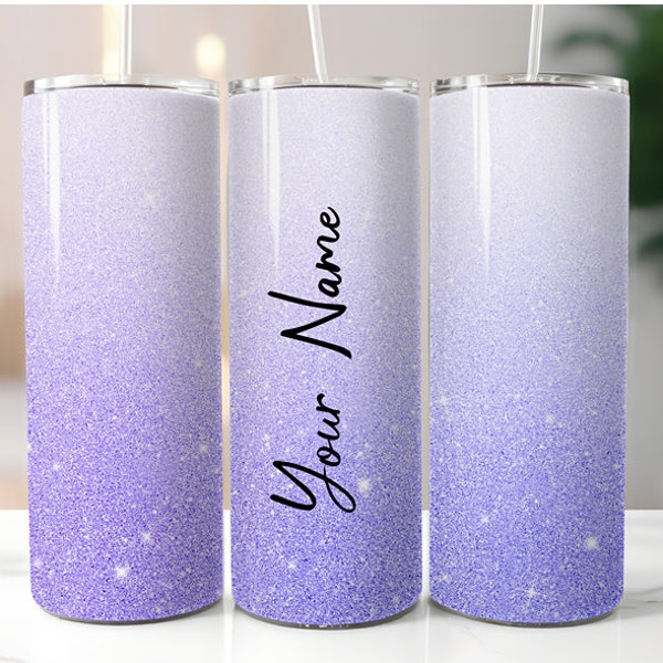 Add your name 20 oz skinny Tumbler Sublimation Designs PNG File Digital Download Purple Ombre Glitter personalized Sparkles