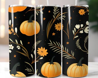 Cute Pumpkin pattern for 20 oz Skinny Tumbler Design PNG file Halloween