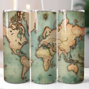Diseños de sublimación de vasos Archivo PNG Descarga digital 20 oz Skinny Mapa del mundo azul