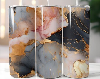 Marble 20oz Skinny Tumbler Sublimation Designs PNG File Digital Download Pink and Gold Anniversary