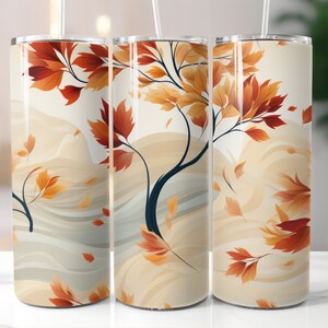 Diseños de sublimación de vaso delgado de 20 oz con hojas de otoño, archivo PNG, descarga digital, otoño