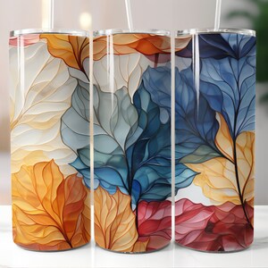 Diseños de sublimación de vaso delgado de 20 oz con hojas de otoño, archivo PNG, descarga digital, otoño