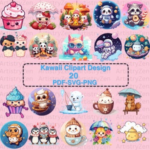 20 Kawaii Sticker Svg Bundle, Clipart Bundle, Digital Art, Trendy Svg, Trendy Png, Kawaii Stickers, Digital Download, Svg Files, Clipart.