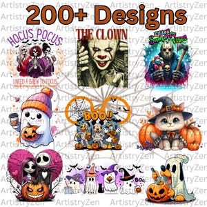 Más de 200 megapaquetes de Halloween PNG, paquete de otoño, diseños de películas de terror, diseños de sublimación de temporada espeluznante, truco o trato, calabaza PNG, digital.