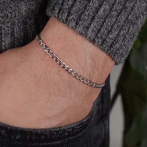 men thin dainty silver chain Bracelet, minimalist bracelet, Stainless Steel Chain bracelet, Mens jewelry, Gift for him, silver set bracelet