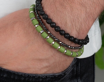 Men's Beaded Bracelet Set: Handmade Natural Stone Jewelry