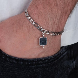 Chain Bracelet for men, Chunky Stainless Steel bracelet, black charm mens jewelry, Gift for him, silver minimalist bracelet, men accessory