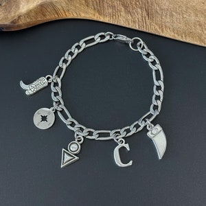 Pulsera personalizada con dijes personalizados para hombre, joyería con letras iniciales para hombre, regalo de lujo para él, regalo para papá, dije vintage de bota de vaquero estilo western