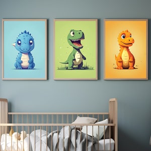 Set of 3 Dinosaur Prints, Children&#39;s Dino Wall Art Posters, Dino Wall Art, Dinosaur Wall Decor, Boys Room Decor, Dino Bedroom, Boys Posters