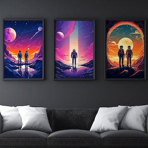Astronomical Explorers: 3 Captivating A2 Astronaut Prints for Space Enthusiasts. Elevate your decor with cosmic wonder. Perfect for gifting!