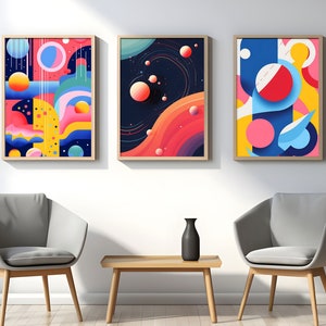 Set of 3 Colourful Abstract Prints, Modern Abstract art, Multicolour Vibrant Colours, Abstract Wall Art Contemporary Wall Art, Modern Decor