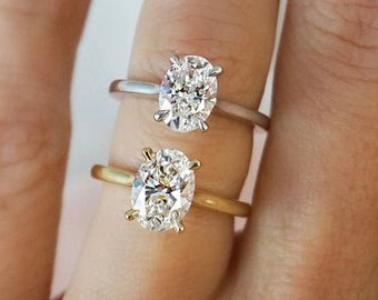 Anillo de compromiso ovalado Anillo de promesa Anillo de oro y plata Anillo de viaje Anillo de bodas Anillo de diamantes simulados Anillo solitario Regalo para ella