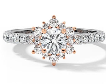 Snowflake Moissanite Ring Engagement Ring. Gold Ring. Bridal Ring  Wedding Ring Diamond Ring Round Cut Halo Ring Art Deco Engagement Ring