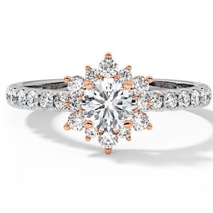 Snowflake Moissanite Ring Engagement Ring. Gold Ring. Bridal Ring  Wedding Ring Diamond Ring Round Cut Halo Ring Art Deco Engagement Ring