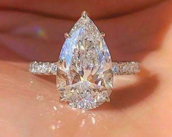 3CT Classic Pear Moissanite Diamond Ring, Silver Engagement ring, Gorgeous Hidden Halo Anniversary Ring, Pear Ring, Pear Moissanite Ring #1