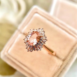 Pink Morganite Vintage Ring, Peach Engagement Ring, Rose Gold Vermeil Ring Sterling Silver Statement Promise Ring Anniversary Gift for He