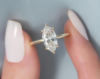 Marquise Ring, Sterling Silber 925, Gelbgold über Sterling Silber Verlobungsring mit Diamant im Marquise Schliff, Moissanite 18K Goldring