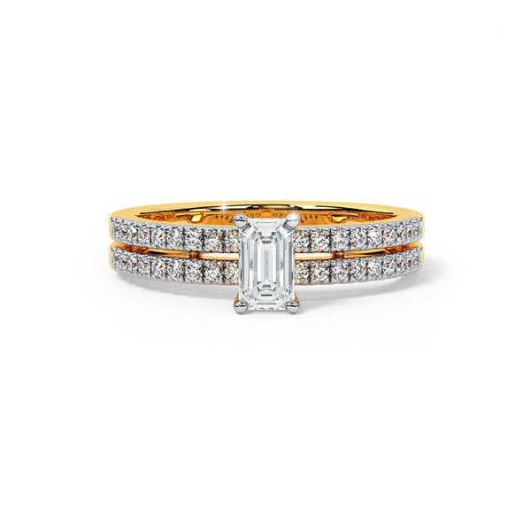 Brilliant Emerald Cut Ring Beautiful Moissanite Ring Genuine Gold Ring Engagement Ring Wedding Bridal Set Ring band Set and CZ side stones